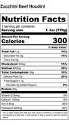 Zucchini Beef Houdini nutrition facts: calories 300; total fat 11g; cholesterol 45g; sodium 600mg; total carbohydrates 28g; protein 23g